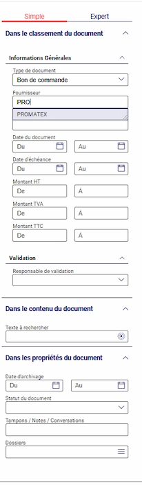 Capture de Zeendoc, la recherche des documents d’un fournisseur